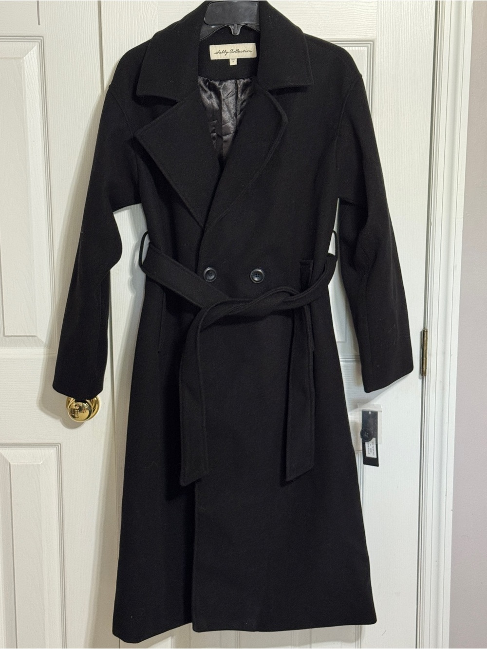 Sebby Collection Black Wool Belted Pea Coat